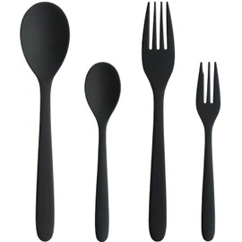 Nagao Festan Dinner Cutlery Set, 4 Pieces, Black, 18-8 Stainless Steel, Made in Japan