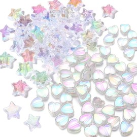 LadayPoa 400pcs AB Acrylic Heart Beads Star Beads for Jewelry Making Cute Plastic Beads for Necklace Bracelet Earing Assorted Spacer Beads Bulk Aesthetic Beads Charms Craft DIY (Clear White)