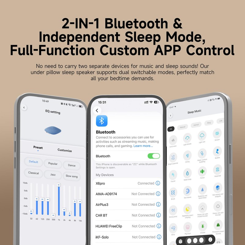 TAZATA Bluetooth Pillow Speaker for Sleeping, Blue