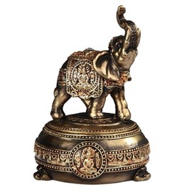 StealStreet SS-G-88189, 7 Inch Golden Color Thai Elephant with Its Trunk Raised-Trinket Box