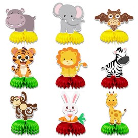 Pack of 9 Jungle Animals Honeycomb Table Decoration Safari Jungle Theme Party Honeycomb Centrepiece Decoration Birthday Party Accessories for Children's Birthday Party