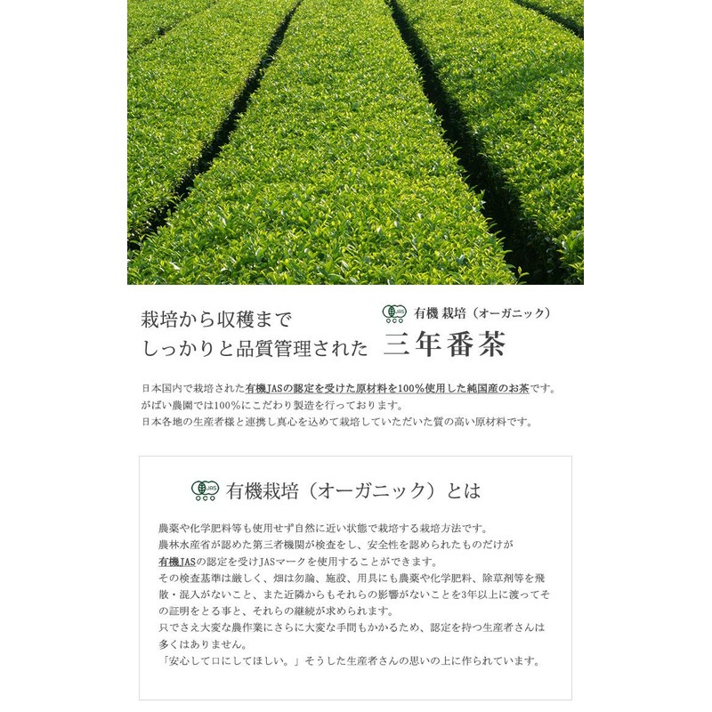Gabai Farm Organic Cultivation Domestically Produced, Handmade, 3 Years Bancha,
