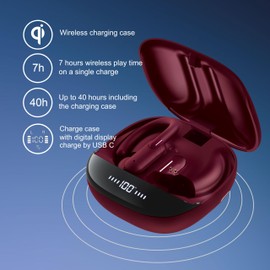 Mixx StreamBuds Sports Charge 2 True Wireless Over-Earbuds, Bluetooth Wireless Over-Earphones, Workout Over-Earphones 32 Hours Playtime, Over-Ear Hooks, 3 EQ Modes, Siri & Google Compatible -Burgundy