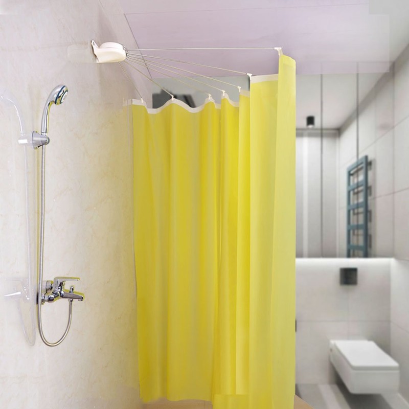 BAOYOUNI Foldable Wall Mounted Shower Curtain Rod Space Saver Stainless