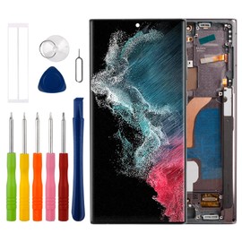 [Supports Fingerprints] New OLED Diaplay Screen Digitizer Assembly for Galaxy S22 Ultra 5G LCD Diaplay for S908U S908A with Technical Repair Tools Kit US Version [with Frame]