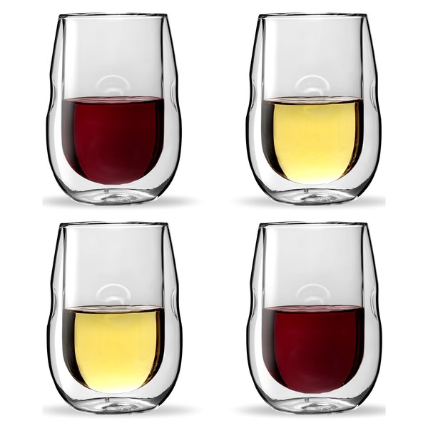 Moderna Artisan Series Double Wall Insulated Wine Glasses - Set of 4 Wine and Beverage Glasses