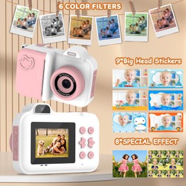 Kids Camera Instant Print, Christmas Birthday Gifts Toys for Girls Boys Age 4 5 6 7 8 9 10 11 12 Years Old,1080P HD Dual-Lens Selfie Digital Camera with 5 Rolls Print Paper Stickers Pens & 32G Card