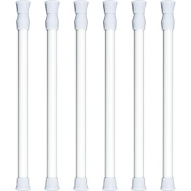 6 Pack Cupboard Bars Tension Rod Spring Extendable Curtain Rods White Adjustable Tensions Rods for Shower Closet Bathroom Kitchen Cupboard Wardrobe Bookshelf DIY Projects (9.8 to 15.7 Inches)