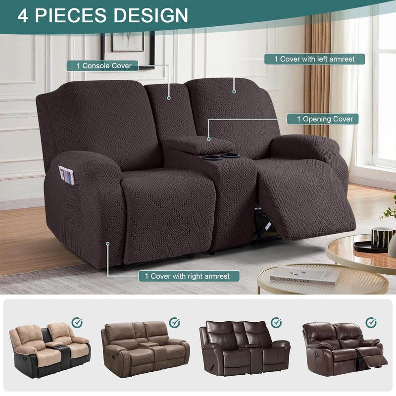 Ruaozz Stretch Loveseat Recliner Covers with Console 4-Pieces Recliner Sofa