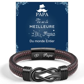 TERRISHE Gifts for Dad Bracelet Men's Leather Bracelet Engraved Leather Bracelet Christmas Gifts Birthday Gift for Dad Father Dad (fr), 21.0 centimetres, Stainless Steel