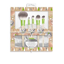 EcoTools Vibes Kit de brochas de maquillaje con bolsa de cepillo de viaje para energía, base y corrector                                              