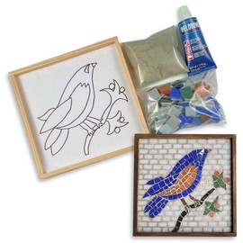 Make it Mosaics - Contemporary Glass Mosaic Kit with Leponitt Mosaic Tile Nipper ~ 8.5" x 8.5" - Blue Bird