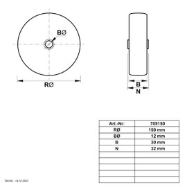 PVC wheel, up to 25 kg, with plastic rim and stud tread.