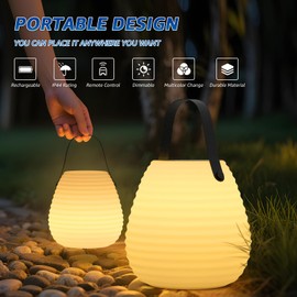 uuffoo 2 Pieces LED Rechargeable Solar Table Lamp Lantern LED Outdoor Cordless IP44 RGB and Warm White Dimmable for Patio Camping Restaurant Terrace