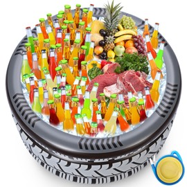Soulchen 150+ Cans Inflatable Tire Tubes Cooler Large Capacity Inflatable Floating Ice Cooler with Pump Ice Buffet Food Drink Holder Container for Summer Beach Pool Party Decor Race Car Party Supplies