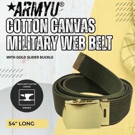 Army Universe 100% Cotton Canvas Military Web Belt 54" (White Belt - Gold Buckle)