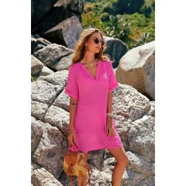 AI'MAGE Women's Swimsuit Coverup Short Beachwear Bathing Suit Cover Up Loose Bikini Cover Up Beach Dress with Pocket