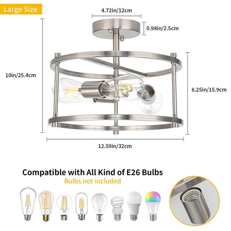 foucasal Semi Flush Mount 3-Light Modern Kitchen Light Fixtures -