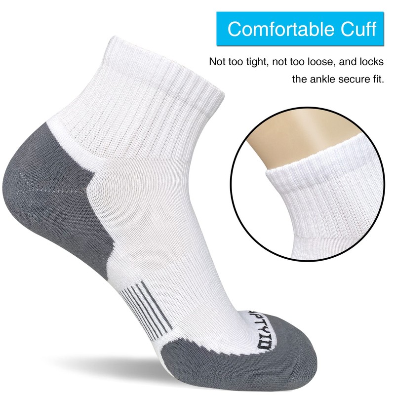 APTYID Men's Athletic Running Quarter Ankle Socks, White, Size 9-12,