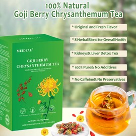 Goji Berry Chrysanthemum Tea for Liver Health, 8 Excellent Natural Herbal Formulas, Dandelion Wolfberry Tea Bags for Liver Detox, Vegan, No Sugar, No Caffeine (2 Boxes (30 bags*10g)