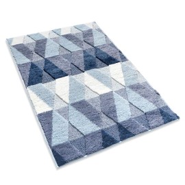 Bath Mat Runner Large Bathroom Rugs 24" x 40" Blue Absorbent Floor Foot Mat Shaggy Microfiber Geometric Pad Shower Rug Runner, Blue