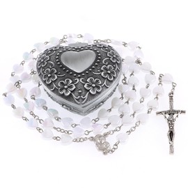 WHLHMK Rosary Beads Catholic for Girls With Rosary Box, Colorful Heart Shaped Beads Rosary Necklace with Heart Shaped Vintage Jewelry Box, Anglican Prayer Beads Christian Gifts for Women