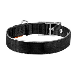 COLLAR Nylon Reflective Dog Adjustable Dog with Metal Buckle - Heavy Duty Small Medium Large Dogs Puppy - Red Blue Black Safety Plus (L 18" - 22" Neck, Black)