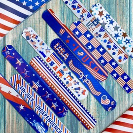 UMEMAXSO 50pcs 4th of July Slap Bracelets Toys, 4th of July Party Favors Supplies Patriotic Accessories Decorations…