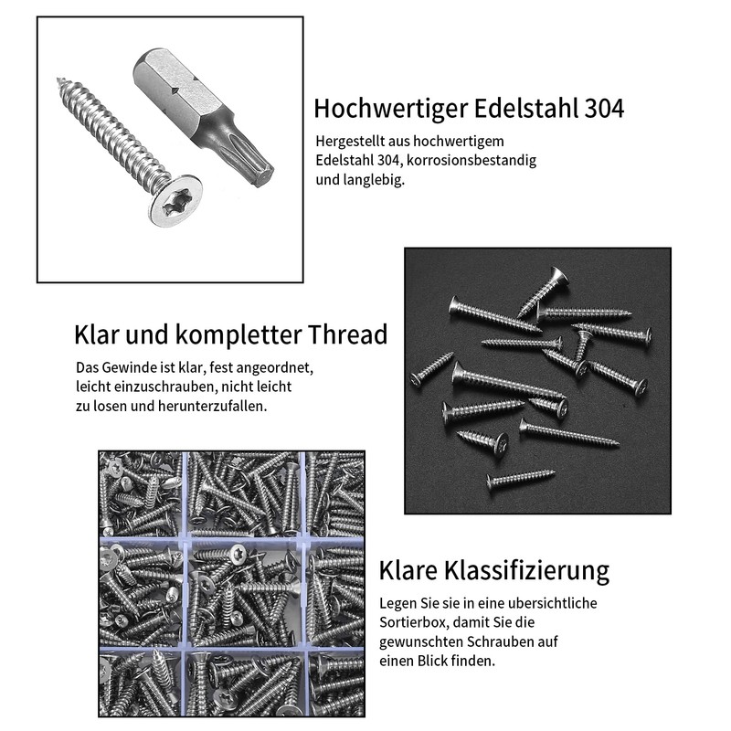 Set of 400 Self-Tapping Screws Assortment Set, Tapping Screws with