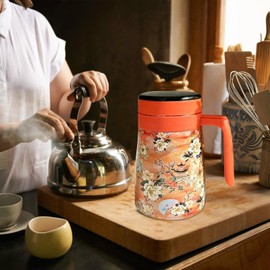 Carafe for Hot Liquids - 550ml Floral Pattern Insulated Tea Pot,Intelligent Temperature Display Beverage Dispenser, Hot Water Pitcher for Hot/Cold Liquids