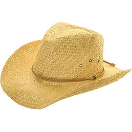 Fidra Unisex Natural Straw Cowboy Hat with Leather Headband (one Size) Fast Post 48-72 Hour delivery