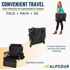 Alpcour Foldable Stadium Bleacher Seat with Backrest and Armrest – Wide Durable and Portable Padded Chair with Pockets and Cup Holder – Perfect for Basketball and Football Bench Seats - Red