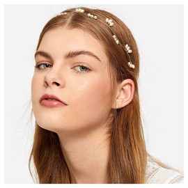 Erimberate Wedding Pearl Headband Pearl Bead Head Chain Gold Pearl Hair Hoop Band Pearl Hair Vine Vintage Decorative Headwear Pearl Headpieces Hair Accessories for Women and Girls Headdress