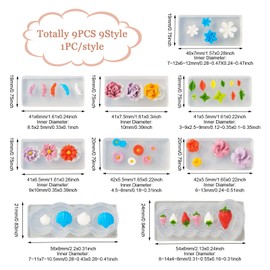 Craftdady 9Pcs Cabochon Silicone Molds Shell Flower Leaf Strawberry Feather Beads Resin Jewelry Casting Pendants Mold for Nail Art Epoxy UV Resin DIY Craft