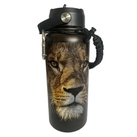 Christian Water Bottle with Straw and Handle, Leak-Proof, BPA-Free, Religious Gift, Mother's Day Gift, 32 oz (Mantled for War: Lion, 18/8 Stainless Steel Wide Mouth)