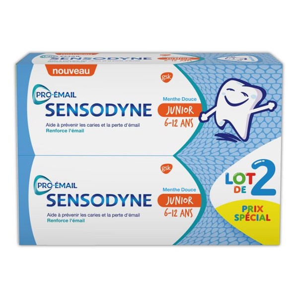 GlaxoSmithKline Sensodyne Dentifrice Pro-Émail Menthe Douce Junior 6-12 ans 50 ml, Batch of 2 x 50 ml
