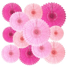 18 Pcs Pink Set Hanging Paper Fan, Hanging Honeycomb Round Paper Fans for Weddings, Birthdays, Baby Showers, Classroom, Events Ceiling Party Supplies Decorations
