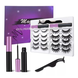 YUNINFANG Kit Pestañas Magnéticas 10 Pares  + Delianeador Y Pinzas