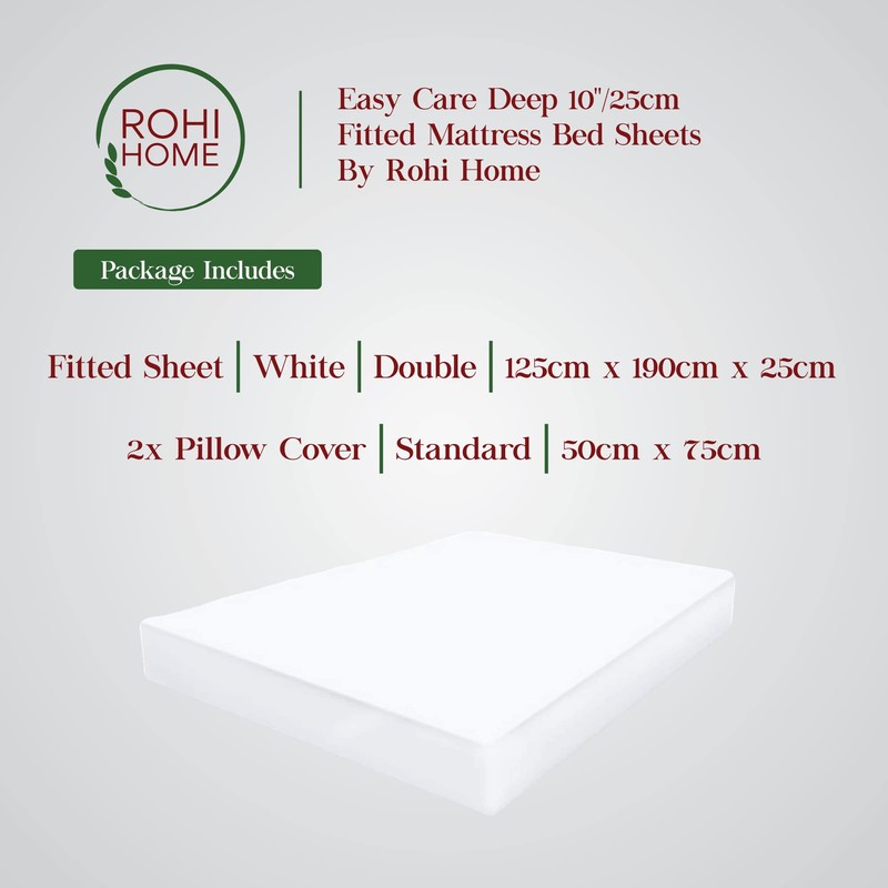Rohi® Double Fitted Sheet with Two Pillowcases – 25cm Depth