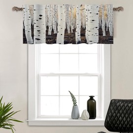 HDESDIS 1 Panel White Birch Tree Valances for Windows, Forest Nature Landscape Rod Pocket Valance Curtains Home Decor Window Treatment for Kitchen/Living Room, 54" W X 18" L