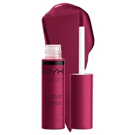 NYX PROFESSIONAL MAKEUP Butter Gloss - Brillo de labios no pegajoso, pastel de comida del diablo (ciruela profunda)