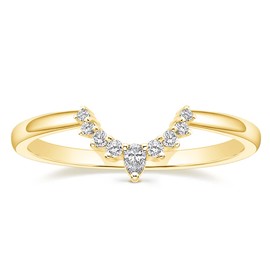 Mameloly CZ Wedding Bands for Women Gold Pear & Round Shaped Cubic Zirconia Curved Stackable Engagement Rings for Her Size 9