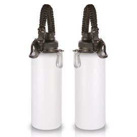 Volhoply Insulated Water Bottles Bulk 2 Pack, 1200ml Stainless Steel Sports Bottle with Paracord Handle & Spout Lid, Double Walled Vacuum Metal Water Thermos, Reusable Big jug for Adults(White,2 Set)