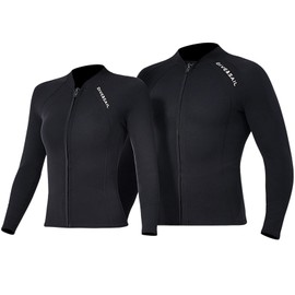 Women Diving Top,HUIOP 2mm Neoprene Men Women Diving Top with Front Zipper Wetsuits Jacket Long Sleeves Wetsuit Top for Snorkeling Scuba Diving Surfing Water Sports Swimming