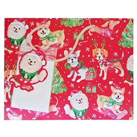 Christmas Dogs Design Premium Gift Bag Set - Pomeranian Corgi Pug Doxie Daschund Beagle French Bulldog