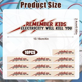 10pcs Remember Kids Electricity Will Kill You Sticker, 4x0.95 Inch Electric Shock Warning Electrician Signs Waterproof Hard Helmet Stickers Blue Collar Warning Sticker for Electric Meter Box Hard Hat