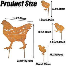 ZAHD Pack of 4 Garden Decoration Chickens Chicken Family Rust Stakes Chickens Garden Decoration Chickens Cute Metal Chickens Garden Decoration Patina Rusty Hen with 3 Chicks Rust Metal Weatherproof