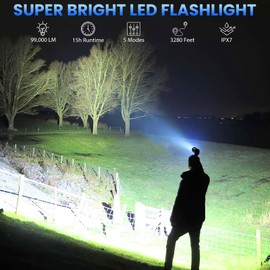 18FTRabbit Rechargeable LED Flashlights High Lumens, 99,000 Lumens Super Bright Flashlight, Adjustable Handheld Flashlight with 5 Modes, Brightest Waterproof Flash Light for Home Camping(2 Packs)