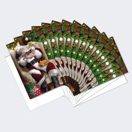 Tree-Free Greetings - Season's Greeting Cards - Artful Designs - 12 Cards + White Envelopes - Made in USA - 100% Recycled Paper - 4 x 6 - Cat Nap Santa (FS93513)