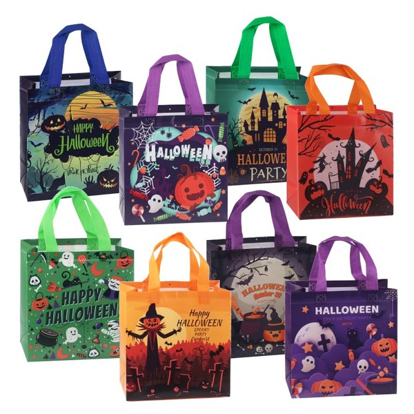 8PCS Halloween Trick or Treat Bags, Reusable Halloween Non-Woven Bags,